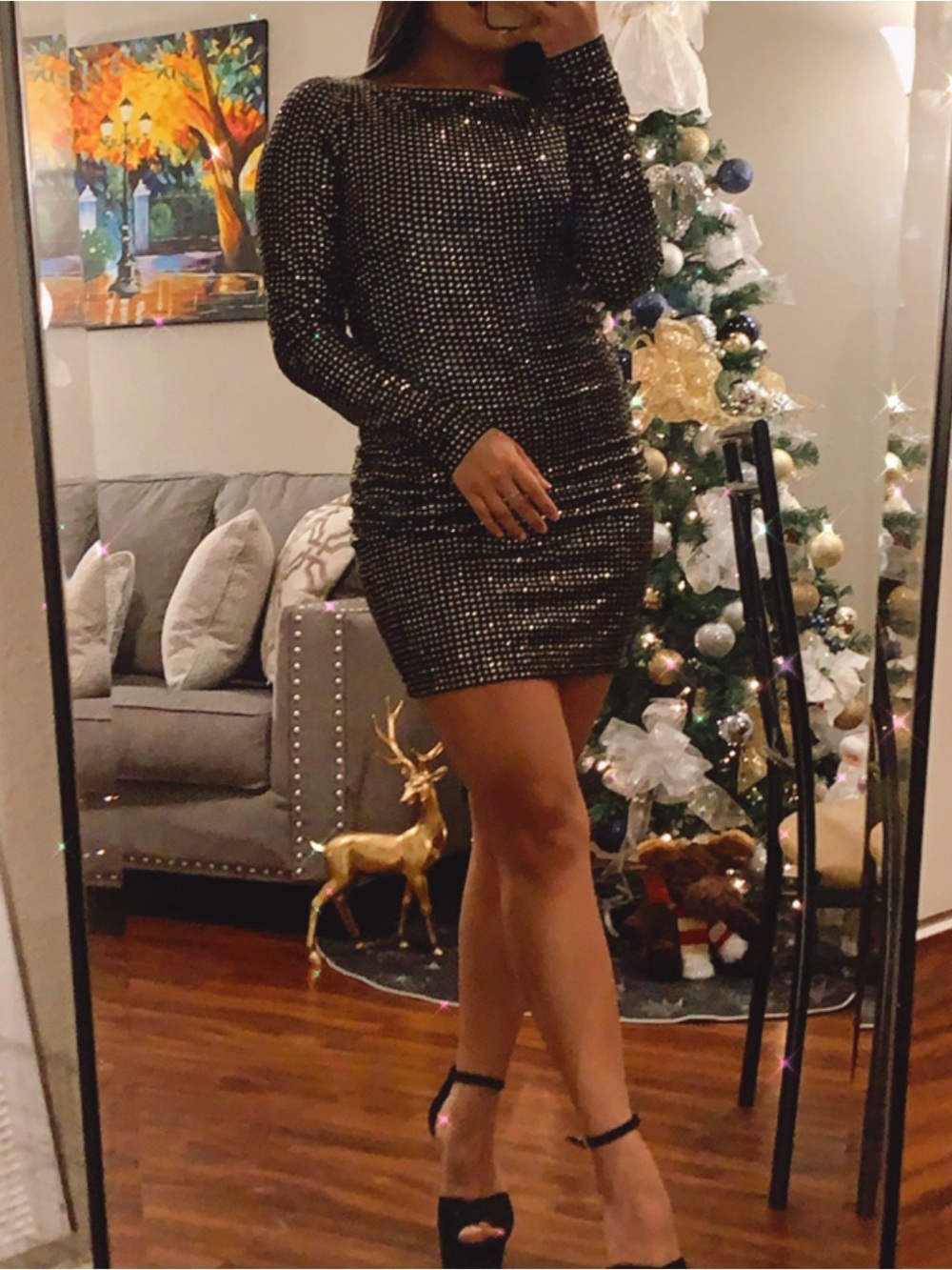 GUESS Black Long-Sleeve Sequin Mini Dress